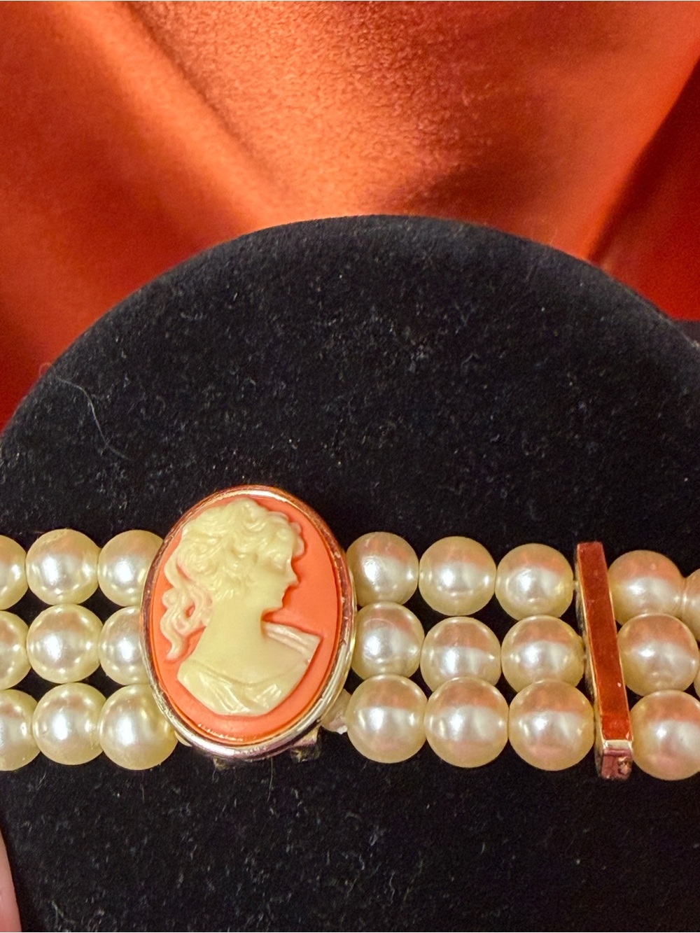 Vintage-Inspired Coral Cameo Faix Pearl Choker  - Unbranded